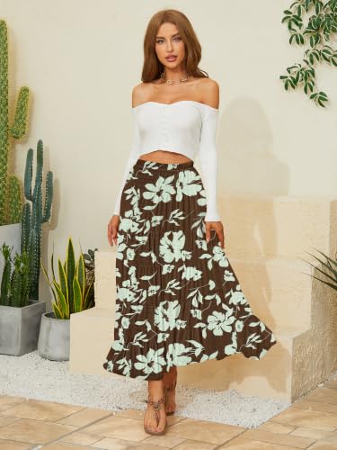 Image of NASHALYLY Women's Chiffon Elastic High Waist Pleated A-Line Maxi Skirts