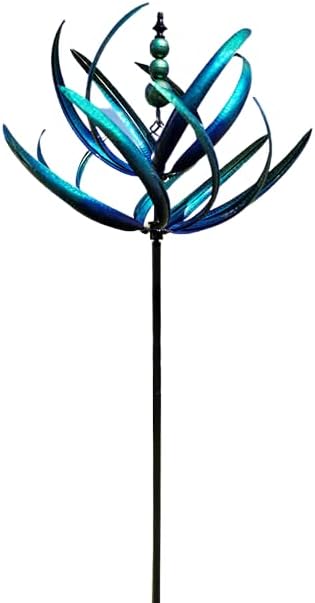 Marine Blue Kinetic Spring Reeds Vertical Wind Spinner for Outdoors, Garden, Backyard, and Home Decor