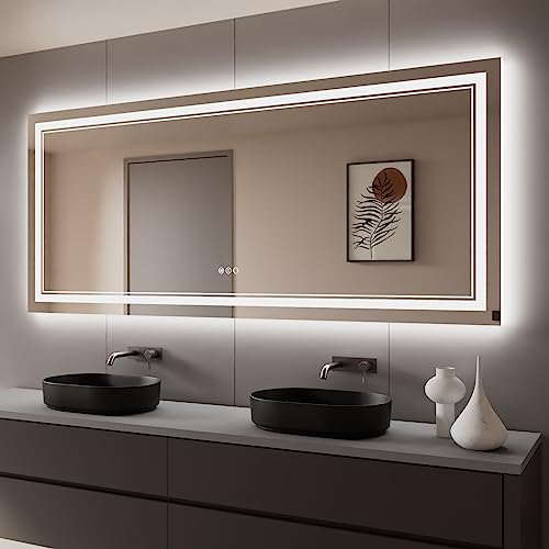 88x38 Inch LED Bathroom Mirror with Lights, Backlit and Front Lighted Bathroom Mirrors for Wall, Anti-Fog Dimmable Memory Shatterproof LED Vanity Mirror for Bathroom