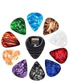 Blue Panther Multicolor Guitar Pick Holder & 10 Pcs Guitar Picks - Suitable for Acoustic, Electric, Bass, Ukulele - Easy Stick-On, Celluloid Material