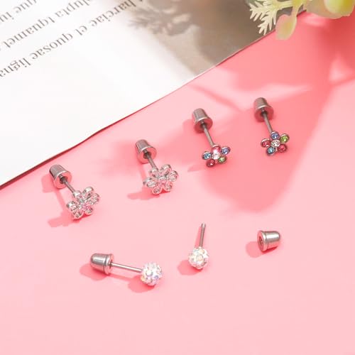 NEWITIN 12 Pairs Small Stud Earrings for Girls Hypoallergenic Earring Inlaid Cubic Zirconia Earring Surgical Stainless Studs Tiny Screw Back Cartilage Earrings for Women Girls3
