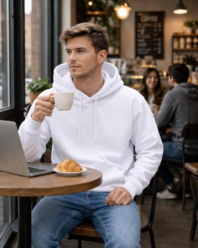 Image of Maydear Men's Pullover Hoodie Casual Long Sleeve Hooded Sweatshirt Basic Fleece Hoodie with Pocket-White