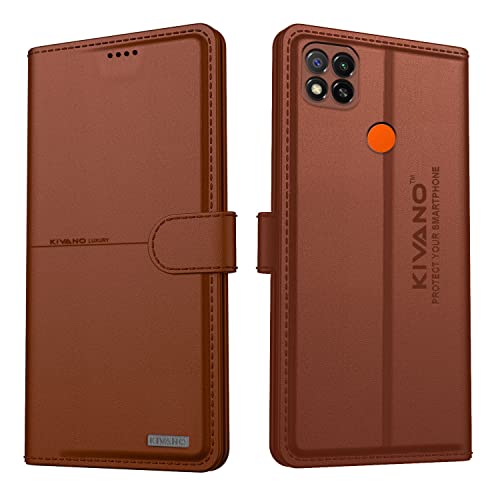 Image of KIVANO Xiaomi Redmi 9 Professional Series Wallet Case | Luxurious Design | Premium | PU Leather Flip Case Back Cover - Brown