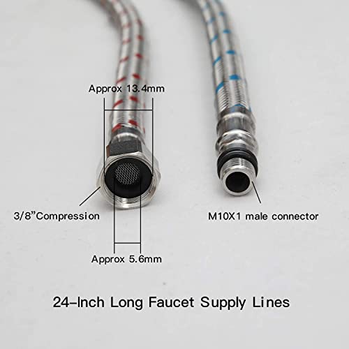 Bathfinesse Flexible Connector Braided Stainless Steel Bathroom Faucet Supply Lines Bathroom Kitchen Faucet Hose 24" Length 3/8-Inch Female Compression Thread X M10 Male Connector X 2 Pcs (1 Pair) #TOP1