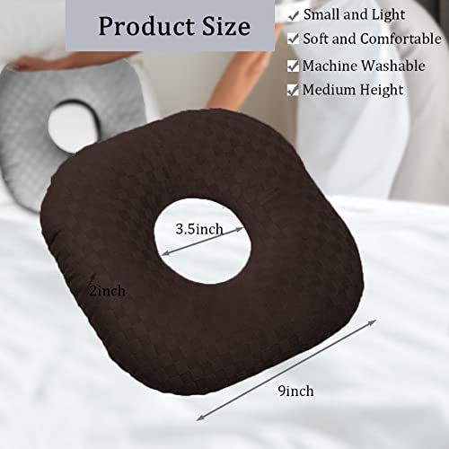 Image of Ear Piercing Pillow for Side Sleepers, Pillow with an Ear Hole for CNH and Ear Pain Ear Inflammation Pressure Sores, O-Shaped Side Sleeping Pillow, Ear Guard Pillow(Dark Brown)