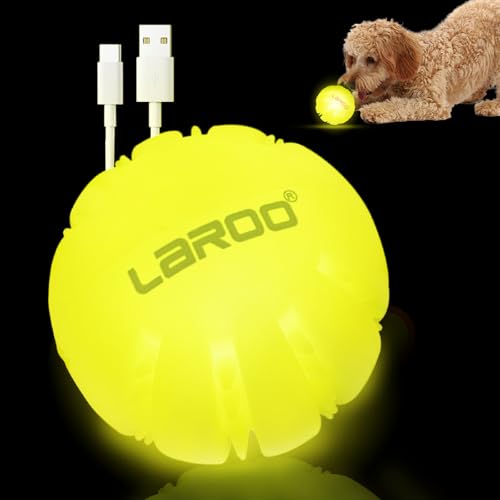LaRoo Ball für Hunde, Hundespielzeug Ball Silikon Leuchtendes LED Hundeball mit USB Wiederaufladbarem Glühen in der Dunkelheit Hund Ball Zähne Reiniger Training Kugel für Hunde Spielen (Gelb)