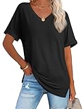 ATHMILE Summer Tunic Tops for Women 2025 Short Sleeve Shirts Spring Fashion V Neck Tshirt Basic Tee Cute Trendy Outfits Black L