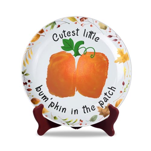 Image of Cutest Little Pumpkin in the Patch DIY Baby's First Halloween Ceramic Novelty Plates Gifts for Babies, Bottom Butt Print Crafts, Project Memory Keepsake Milestone, Halloween Decor 8'', Toddler Craft