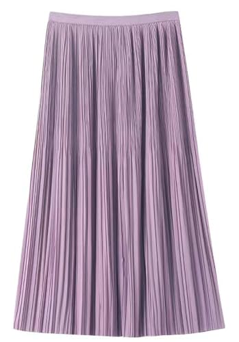 Women's Spring Summer Pleated Midi Skirts,Cool A-Line Swing Long Skirt,Soft Ladies Elastic High Waist Maxi Casual Skirt