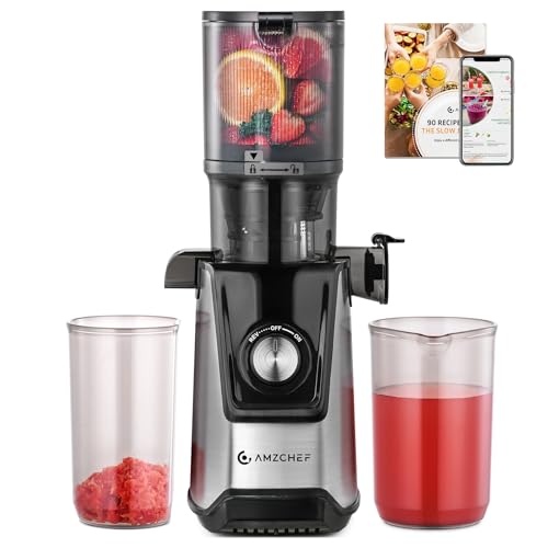 AMZCHEF Entsafter Slow Juicer – 118MM Große Einfüllöffnung für Ganze Gemüse und Obst – Entsafter Gemüse und Obst Testsieger – Hohe Saftausbeute, Einfach zu Reinigen