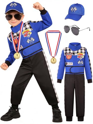 Disfraz de piloto de carrera para niños con gorra miniatura 1