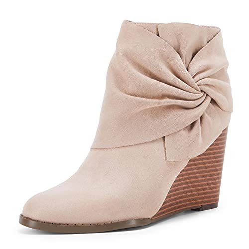 Fashare Womens Wedge Booties Ankle Heels Boots Bow Knot Stacked Heeled Winter Dress Shoes3