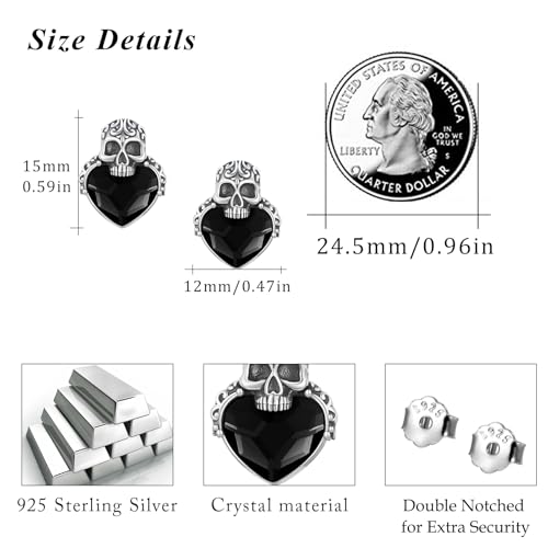 Pendientes de calavera góticos en plata de ley 925 y elegante ónix negro de 10mm 4