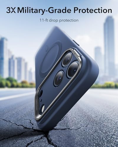 Image of ESR Silicone Case for iPhone 17 Pro, Built-in Camera Stash Stand Compatible with MagSafe, Military-Grade Drop Protection Magnetic Phone Case for iPhone 17 Pro, Cloud Series, Navy Blue