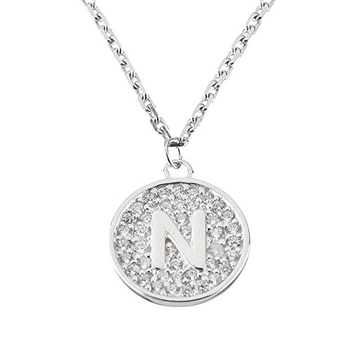 Gem Stone King Sterling Silver Initial Pendant Necklace Letter N with CZ