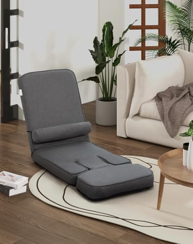 Image of VLIVE Convertible Sleeper Sofa Chair - Adjustable Single Couch with Table & Pillow, Multifunctional Folding Chair Bed for Living Rooms, Bedroom, Small Apartment and Studios, Grey