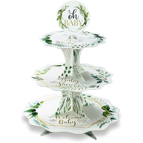 Oh Baby Sage Green Baby Shower Cupcake Stand for Boy and Girl Baby Shower Welcome Baby Gender Reveal Birthday Party Supplies Decorations Cover