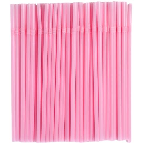 YAOSHENG 200pcs 8.26 x 0.2Solid Colors Flexible Drinking Pink Straws Plastic Disposable Bendy Straws (Pink)