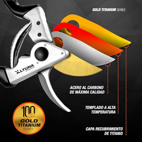 Einhand-Baumschere - Griffe aus geschmiedetem Aluminium - Klingen aus Titan - Hohe Haltbarkeit und Leistung - Ergonomisches Design - Altuna