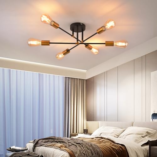 ANWIO 6 Golden Ceiling Lights,Adjustable Black Lights Living Room,Pendant...