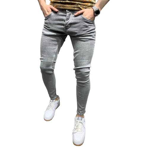 Mens Slim Fit Stretch Ripped Jeans Classic Comfort Regular Fit