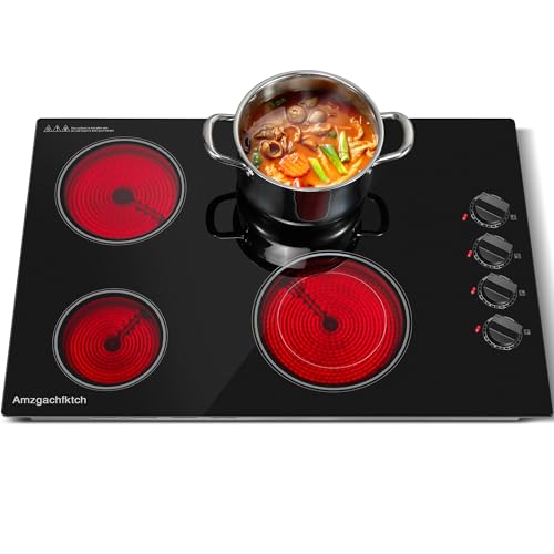 Electric Cooktop 30 Inch - 4 Burners Built-in Ceramic Cooktop, 30' Radiant Electric Stove Top with Knob Control, Hot Surface Indicator, 6700W, 220-240V Hard Wire(No Plug)