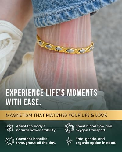 Image of MagnetRX Titanium Magnetic Bracelet - Ultra Strength Magnets Anklet for Women (Silver & Gold)
