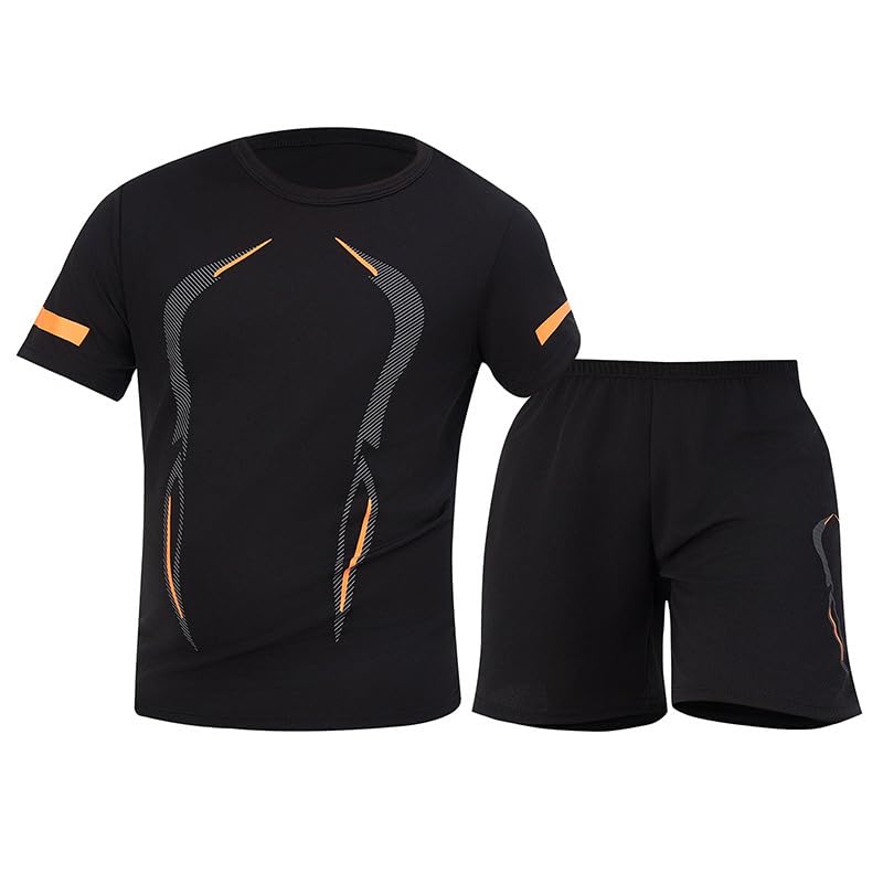 Conjunto de entrenamiento deportivo de 2 piezas para hombre, camiseta de manga corta que absorbe la humedad y pantalones cortos holgados, ropa de gimnasio