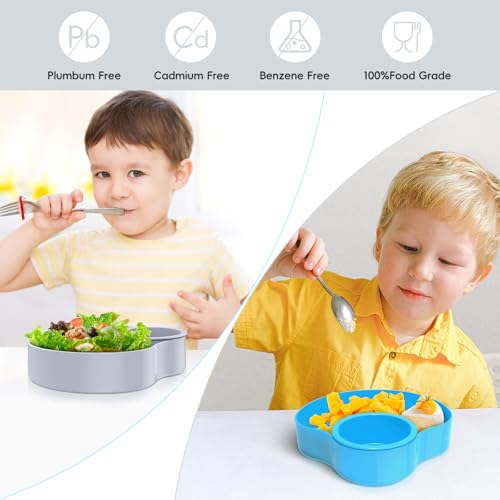 Image of 2PCS Car Seat Snack Tray for Kids: Kids Car Tray with Cup Holder, Toddlers Road Trip Essential, Travel Snacks Food Plate for Stroller, Snack Tray with a Cup Holder (Sky Blue&Gray)