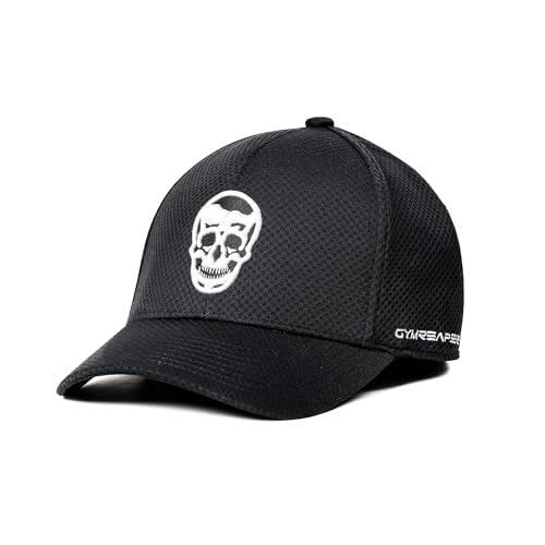 Gymreapers Baseball Hats and Caps for Men | Lightweight Fitted Hats for Running Workouts Gym and Outdoor Sports | Polyester Made Moisture Wicking Adapt Caps (Black/White)