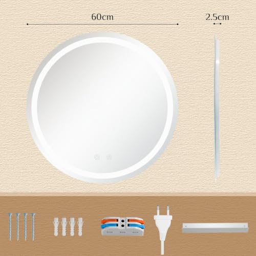 Clevich Runder Badspiegel mit Beleuchtung 60 cm, LED Wandspiegel – Ansicht 2
