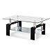 Mecor Rectangle Glass Coffee Table-Modern Side Coffee Table with Lower Shelf Black Wooden Legs-Suit for Living Room