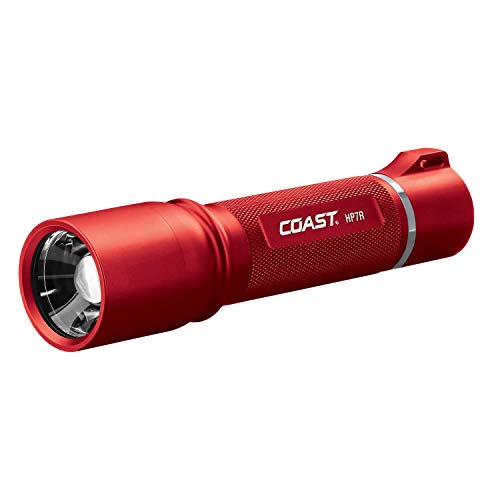 Coast HP7R-RD 300 Lumen Rechargeable LED Flashlight with Slide Focus, Red
