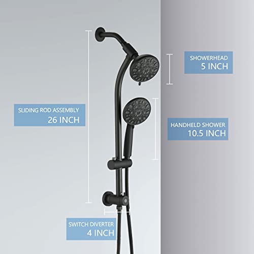 UCLIMAA High Pressure 48-Settings Shower Head with Handheld Shower,Drill-Free 3-Way Diverter for Easy Reach,Adjustable Height Slide Bar Dual Shower Head Combo Set - Matte Black by UCLIMAA - Image 8