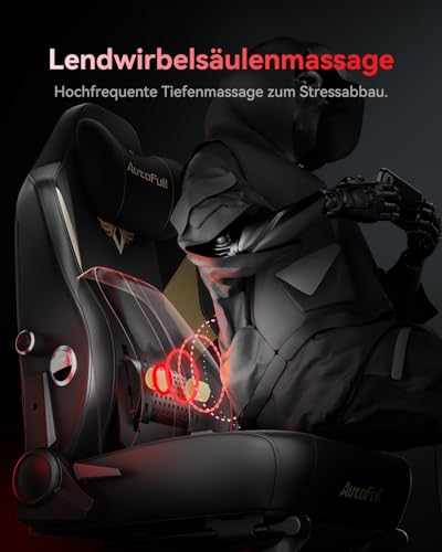 AutoFull M6 Ultra Gaming Stuhl, Gaming-Stuhl mit Massagefunktion, 720° Verstellbarer Armlehne, Auto Dynamic Tracking Lendenwirbelstütze, Ergonomischer Gaming Stühle mit Fußstütze, Schwarz – Bild 6