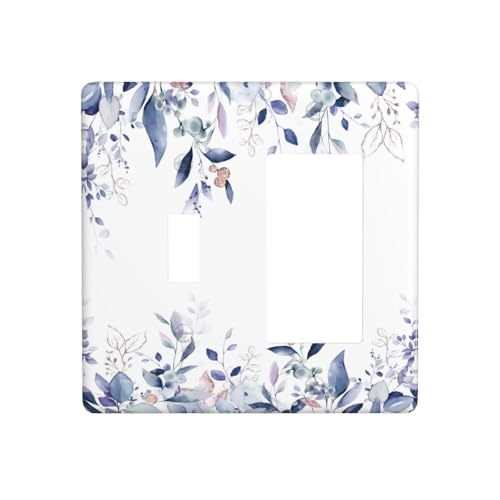 Decorative Outlet Covers Rustic Ink Blue Eucalyptus Leaves Sage leaf 2 Gang Outlet Cover Wall Plate Single Toggle Rocker Light Switch Cover Plate Switch Plate Covers for Bedroom Decor