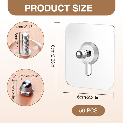 Image of 50Pcs No Nail Adhesive Picture Hangers, Free Stickers No Drill Hooks 22 lbs Load Max for Hanging Pictures Walls
