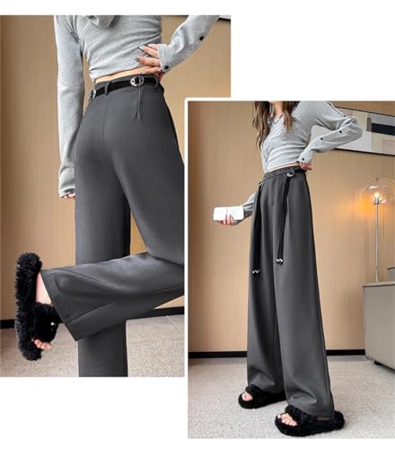 Women High Waist Wide Leg Pants Solid Zipper Button Pockets Belt Office Casual Trousers3