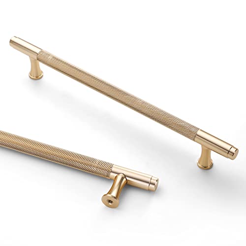 6個パック 7.5インチ (192mm) ギザギザのゴールドキッチンキャビネットハンドル キャビネット取っ手 キッチン金具 食器棚ハンドル 引き出し ドレッサープル