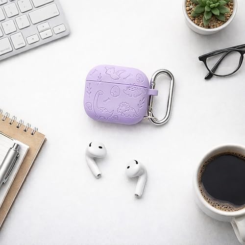 Image of Emoh Roced Case for Airpod 4 with Keychain,Silicone Dinosaur Engraved Cases Compatible with Apple AirPods 4th Generation 2024, Anti-Scratch, Protective Case Cover (Lavender, for AirPods 4)
