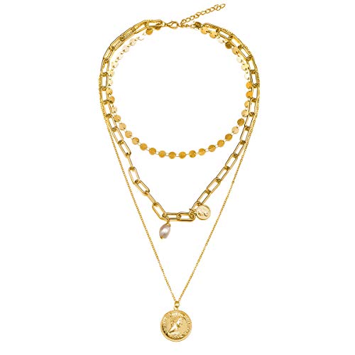 yi jia hui Dainty Layered Choker Necklaces Handmade Lock Heart Pendant Multilayer Adjustable Layering Chain Gold Necklaces Set for Women?Neckce 2 Pcs?