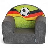 FORTISLINE - Kindersessel aus Stoff - 40x39x33cm (mit Schlaffunktion) - Mini Kindersofa & Spielsessel - weich & sicher - Oeko-Tex, Fußballthema