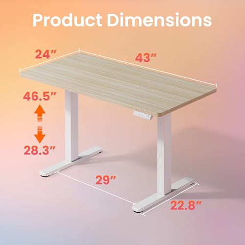 Image of HUANUO 43 x 24 inch Electric Standing Desk Adjustable Height, 4 Memory Height Settings, Sit Stand Up Desk for Home Office & Computer Workstation, Light Walnut