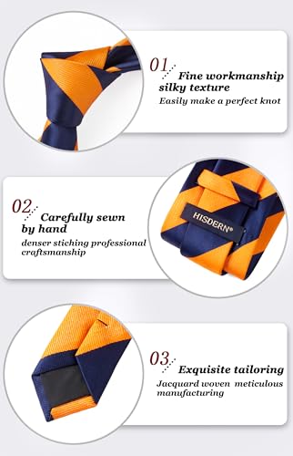 Image of HISDERN Stripe Tie Mens Ties with Pocket Square Set Classic 3.4'' Silk Formal Necktie Handkerchief for Business Wedding