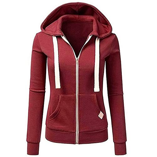 Covermason Sweat-Shirt décontracté Femme Fille à Manches Longues Hoodies Pullover à Capuche zippé Vestes pour Femmes avec Poche Sweats à Capuche (L, Vin)