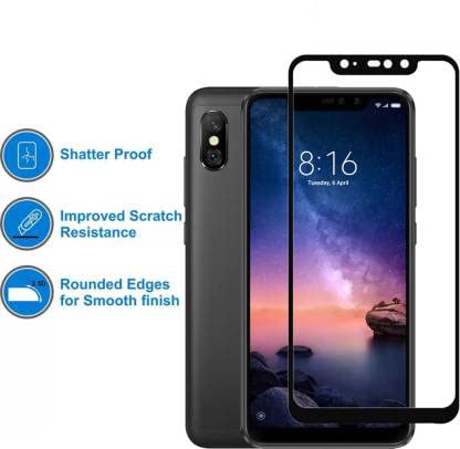 Image of Tempered Glass Screen Protector Compatible for Name with Edge to Edge Coverage and Easy Installation Kit, Pack of 1, Black (REDMI NOTE 6 PRO)