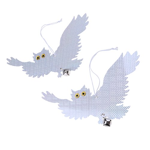 LOVIVER 2 Packs Artificial Flying Owl Reflective Owl Bird Scarer for Keeping Birds