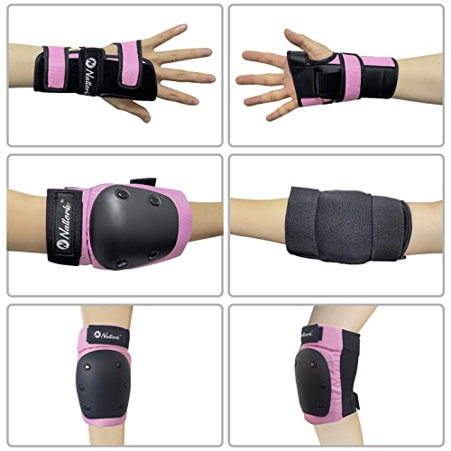 image for Nattork Knee Pads, Elbow Pads & Wrist Guards for Youth, 6 in 1 Protect