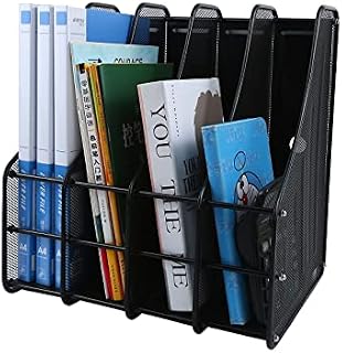 PLSOPPKG 4 Compartments Mesh Desk Organiser Magazine File Rack Holder, Metal Desk Book Sorter Storage Shelf for Home Office School, Office Desktop Document Paper File Storage Letter Tray Organizer