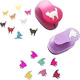 Carykon Cat & Fish 1' Clever Lever Craft Punch Paper Cutting Shape, Pack of 2